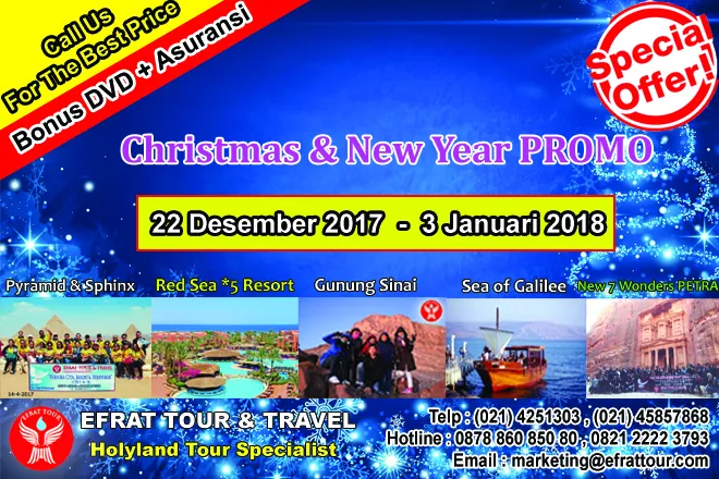 HOLYLAND TOUR Tour Ke Israel 22 Desember 2017 - 3 Januari 2018 (13 Hari) Egypt - Israel - Jordan + PETRA  1 22_desember_2017__3_januari_20181