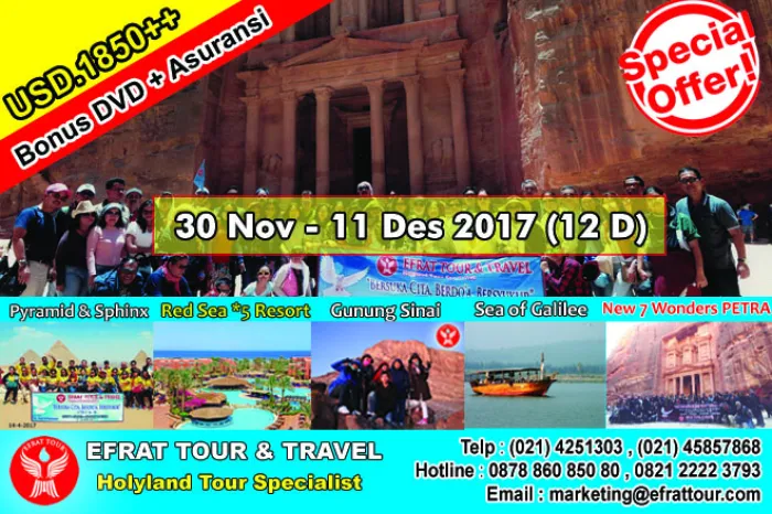 HOLYLAND TOUR Holyland Tour 30 November - 11 Desember 2017 (12D) Egypt - Israel - Jordan + Petra + Redsea 5* Resort 1 30_november__11_desember_2017