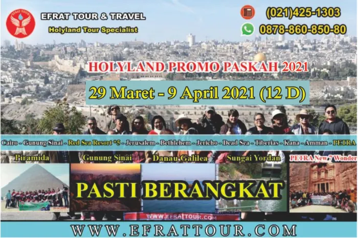 HOLYLAND TOUR Holyland Tour 29 Maret - 9 April 2021 (12 Hari) PROMO PASKAH Mesir - Israel - Jordan + PETRA + Red Sea 5* Resort 1 holyland_tour_29_maret__9_april_2021