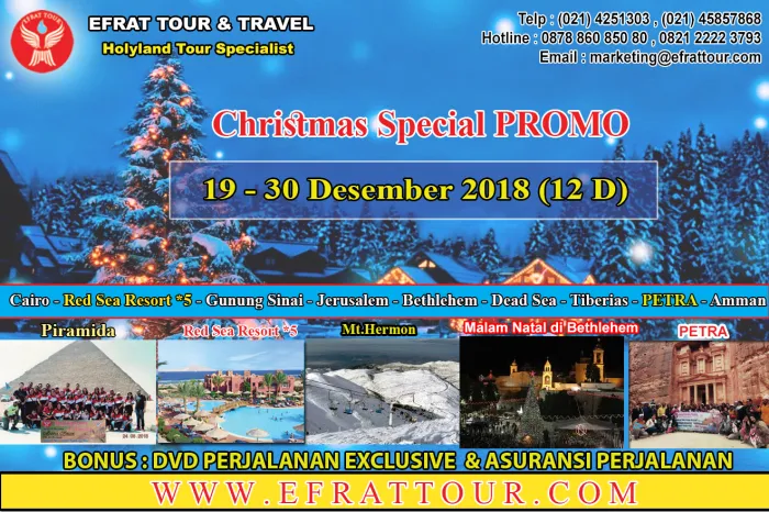 HOLYLAND TOUR Holyland Tour 19-30 Desember 2018 (12 Hari) Promo Special Natal Egypt - Israel - Jordan + Petra + Red Sea Resort *5 + Mt.Hermon  1 holyland_tour_indonesia_19__30_desember_2018