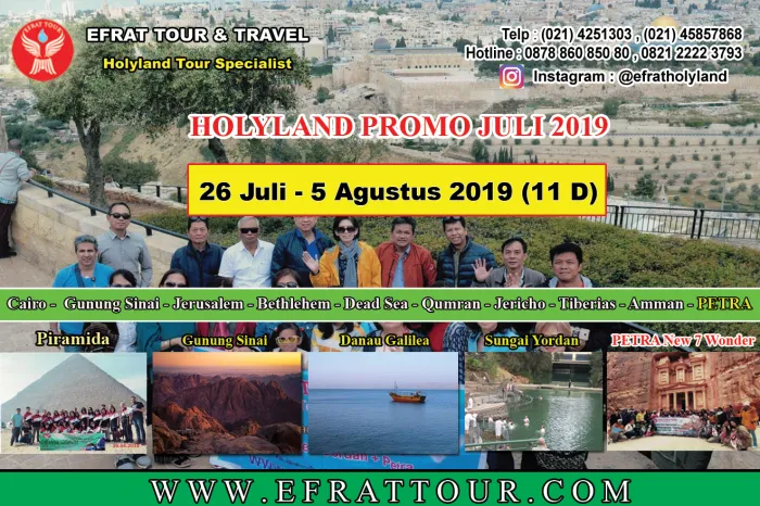 HOLYLAND TOUR Tour Ke Israel 26 Juli - 5  Agustus 2019 (11 Hari) Mesir - Israel - Jordan + PETRA  1 holyland_tour_indonesia_26_juli__5_agustus_2019