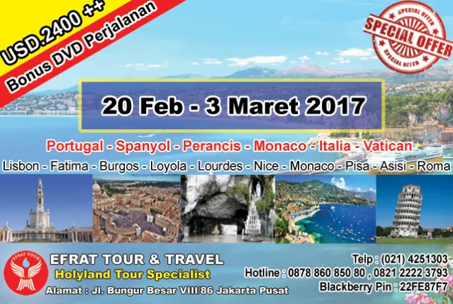 ZIARAH EROPA Ziarah Eropa 20 Februari - 3 Maret 2017 West Europe Pilgrimage Fatima-Lourdes-Roma 1 ziarah_eropa_februari_2017