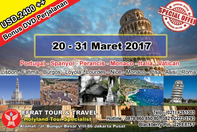 ZIARAH EROPA Ziarah Eropa 20-31 Maret 2017 West Europe Pilgrimage Fatima-Lourdes-Roma (Penampakan 100th Bunda Maria di Fatima) 1 ziarah_eropa_maret_2017