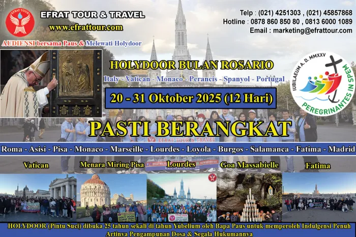 ZIARAH EROPA Ziarah Eropa Katolik Holydoor Bulan Rosario 20-31 Oktober 2025 Roma - Lourdes - Fatima + Audiensi bersama Bapa Paus 1 ~blog/2025/3/13/ziarah_eropa_holydoor_oktober_2025